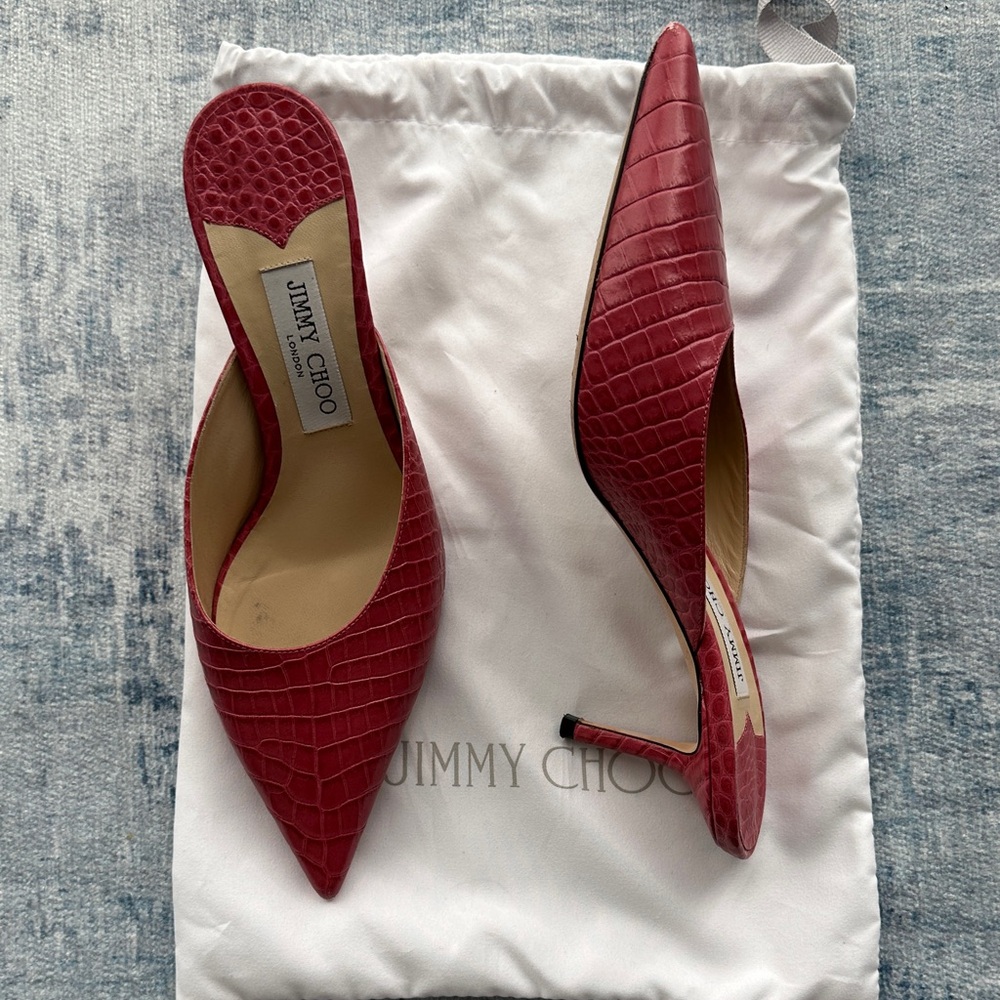 Jimmy Choo Rav 65 Croc-effect Leather Mules